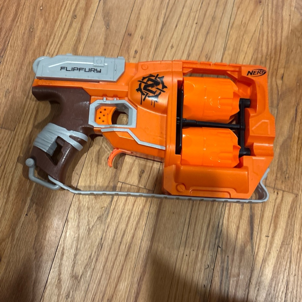 Nerf FlipFury Blaster Kids OS Orange Good‎ Zombie Strike Dual Rotating Drums